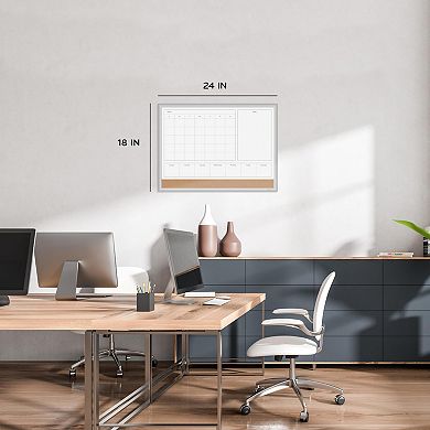 Magnetic 4-in-1 Calendar Whiteboard 24"x18" Aluminum Frame Weekly Monthly Planner Cork Strip