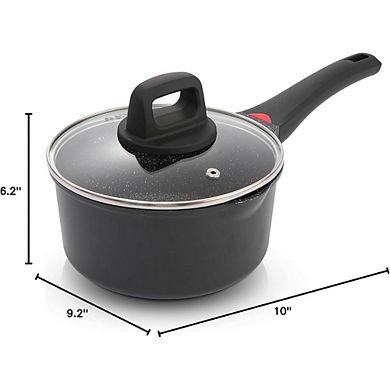Nonstick Ceramic Saucepan with Glass Lid, Induction Safe, Non-Toxic
