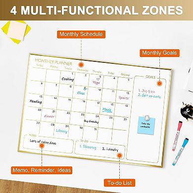 Large Dry Erase Calendar Whiteboard 36"x24" Monthly Magnetic Planner Aluminum Frame Wall Hanging