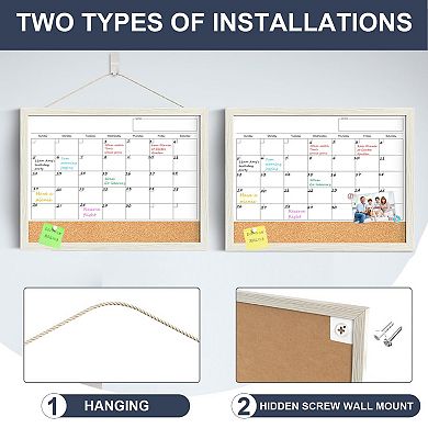 Calendar Whiteboard 18x24 Cork Board Combo Magnetic Monthly Wood Frame Dry Erase