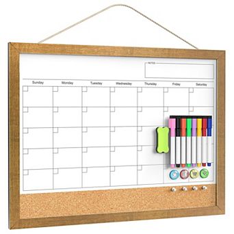 Calendar Whiteboard 18x24 Cork Board Combo Magnetic Monthly Wood Frame Dry Erase