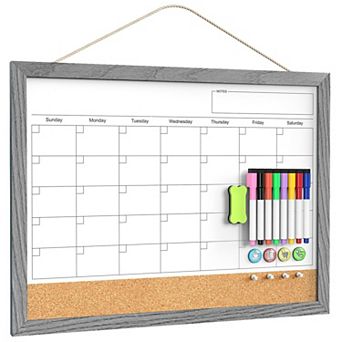 Calendar Whiteboard 18x24 Cork Board Combo Magnetic Monthly Wood Frame Dry Erase