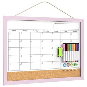 Calendar Whiteboard 18x24 Cork Board Combo Magnetic Monthly Wood Frame Dry Erase