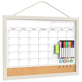Calendar Whiteboard 18x24 Cork Board Combo Magnetic Monthly Wood Frame Dry Erase