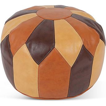 Moroccan Faux Leather Pouf Ottoman Cover Round Storage Waterproof Footrest