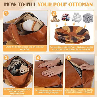 Moroccan Faux Leather Pouf Ottoman Cover Round Storage Waterproof Footrest