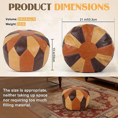 Moroccan Faux Leather Pouf Ottoman Cover Round Storage Waterproof Footrest