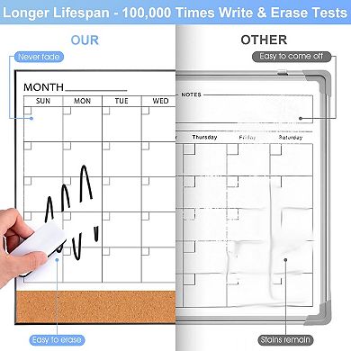 Dry Erase Calendar Cork Board Wall 24"x18" Magnetic Monthly Planner