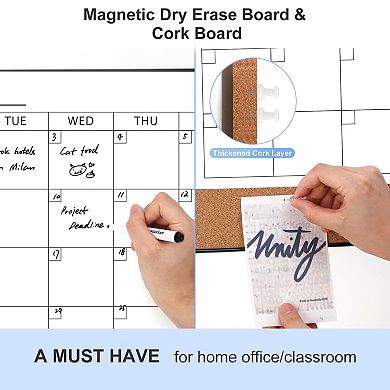 Dry Erase Calendar Cork Board Wall 24"x18" Magnetic Monthly Planner