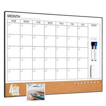 Dry Erase Calendar Cork Board Wall 24"x18" Magnetic Monthly Planner