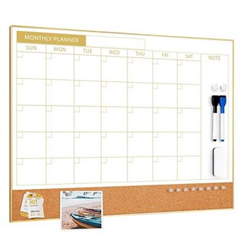 Dry Erase Calendar Cork Board Wall 24"x18" Magnetic Monthly Planner