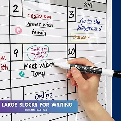 Magnetic-Receptive Dry Erase Wall Calendar 38"x50" Iron-Backed Whiteboard with Accessories Kit