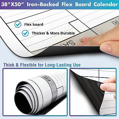 Magnetic-Receptive Dry Erase Wall Calendar 38"x50" Iron-Backed Whiteboard with Accessories Kit