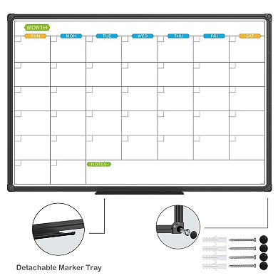 Dry Erase Calendar Whiteboard Magnetic 36x24 Inch Black Aluminum Frame Wall Mounted 2 Pack