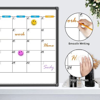 Dry Erase Calendar Whiteboard Magnetic 36x24 Inch Black Aluminum Frame Wall Mounted 2 Pack