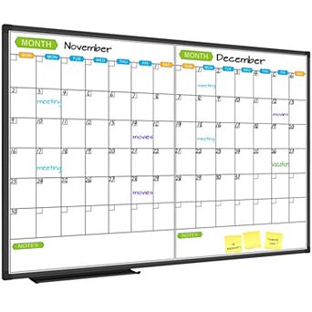 Magnetic Dry Erase Calendar Whiteboard 2 Month Planner 48x31 Inch Black Aluminum Frame Wall Mounted