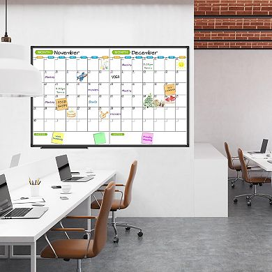 Magnetic Dry Erase Calendar Whiteboard 2 Month Planner 48x31 Inch Black Aluminum Frame Wall Mounted
