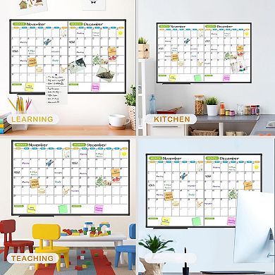 Magnetic Dry Erase Calendar Whiteboard 2 Month Planner 48x31 Inch Black Aluminum Frame Wall Mounted