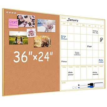 Dry Erase Calendar Cork Board 36x24 Magnetic Wall Combo Office Home School