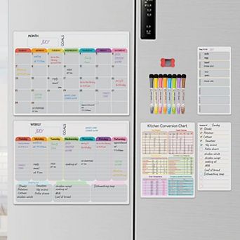 Magnetic Dry Erase Calendar Set 5-Pack Monthly Weekly Planner Kitchen Chart Markers Eraser