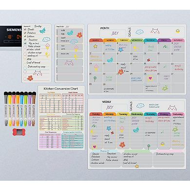 Magnetic Dry Erase Calendar Set 5-Pack Monthly Weekly Planner Kitchen Chart Markers Eraser