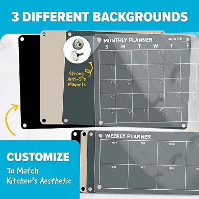 Magnetic Fridge Calendar 2pc Dry Erase Monthly Weekly Planning Board 6 Markers 3 Backgrounds