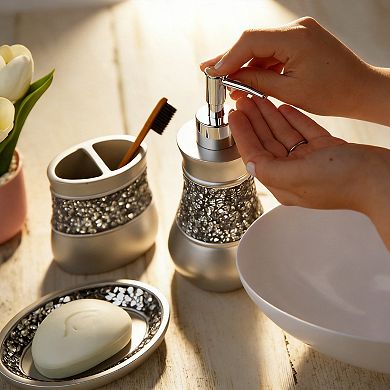 4-Piece Crackled Glass & Resin Bathroom Accessory Set