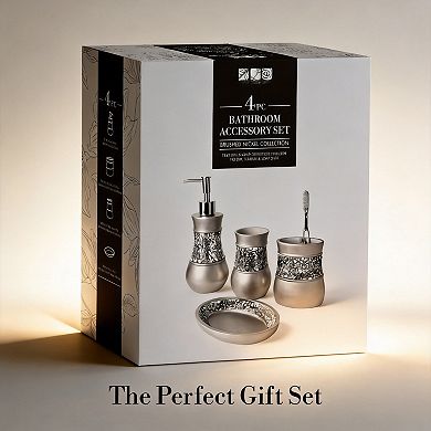 4-Piece Crackled Glass & Resin Bathroom Accessory Set