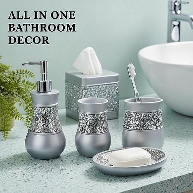 4-Piece Crackled Glass & Resin Bathroom Accessory Set