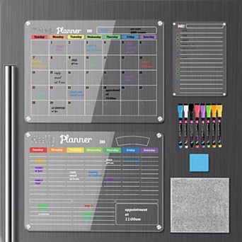 3-Pack Magnetic Dry Erase Calendar Set for Refrigerator Wall Fridge Planner 8 Markers Eraser Cloth
