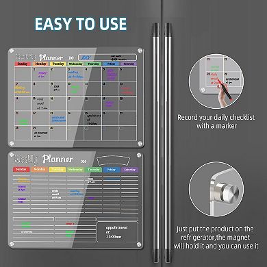 3-Pack Magnetic Dry Erase Calendar Set for Refrigerator Wall Fridge Planner 8 Markers Eraser Cloth