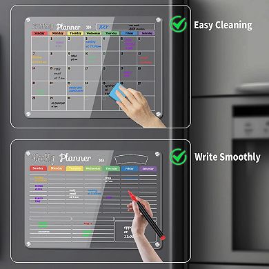 3-Pack Magnetic Dry Erase Calendar Set for Refrigerator Wall Fridge Planner 8 Markers Eraser Cloth