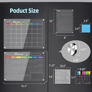 3-Pack Magnetic Dry Erase Calendar Set for Refrigerator Wall Fridge Planner 8 Markers Eraser Cloth