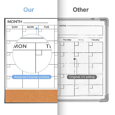 Large Dry Erase Calendar With Cork Board 48"x30" Magnetic Monthly Whiteboard Frame Wall Mounted