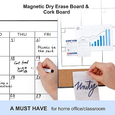 Large Dry Erase Calendar With Cork Board 48"x30" Magnetic Monthly Whiteboard Frame Wall Mounted