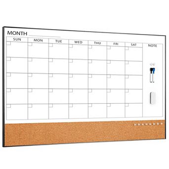 Large Dry Erase Calendar With Cork Board 48"x30" Magnetic Monthly Whiteboard Frame Wall Mounted
