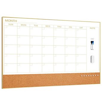 Large Dry Erase Calendar With Cork Board 48"x30" Magnetic Monthly Whiteboard Frame Wall Mounted