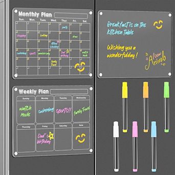 Magnetic Dry Erase Calendar Set 3 Pack Monthly Weekly Blank Board 15.2"x11.2" with 6 Markers