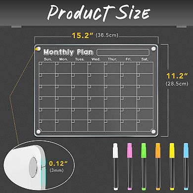 Magnetic Dry Erase Calendar Set 3 Pack Monthly Weekly Blank Board 15.2"x11.2" with 6 Markers