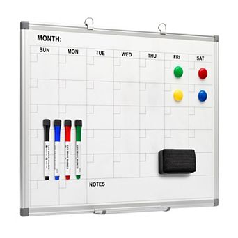 Magnetic Dry Erase Calendar Whiteboard 24x18 Monthly Wall Planner Aluminum Frame with Markers Eraser