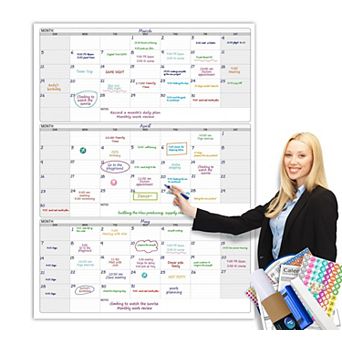 Dry Erase Vertical Three Month Calendar 46" x 63" Laminated Wall Planner Quarterly Giant Whiteboard