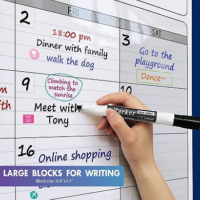 Dry Erase Vertical Three Month Calendar 46" x 63" Laminated Wall Planner Quarterly Giant Whiteboard