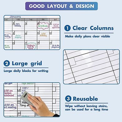 Dry Erase Vertical Three Month Calendar 46" x 63" Laminated Wall Planner Quarterly Giant Whiteboard