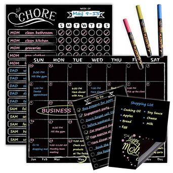 Magnetic Monthly Calendar Chore Chart Combo Set with Neon Markers for Refrigerator