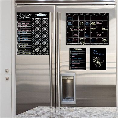 Magnetic Monthly Calendar Chore Chart Combo Set with Neon Markers for Refrigerator