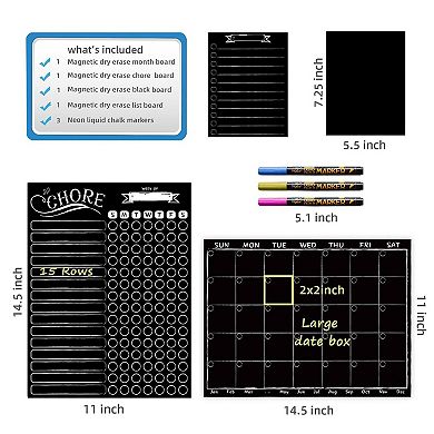 Magnetic Monthly Calendar Chore Chart Combo Set with Neon Markers for Refrigerator