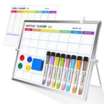 Magnetic Dry Erase Weekly Monthly Planner Desktop Whiteboard Stand 8 Markers