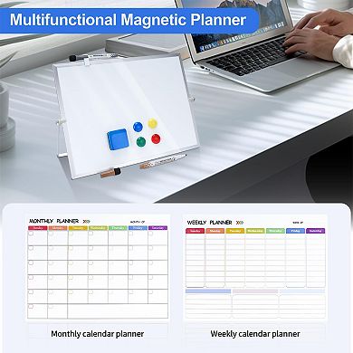 Magnetic Dry Erase Weekly Monthly Planner Desktop Whiteboard Stand 8 Markers
