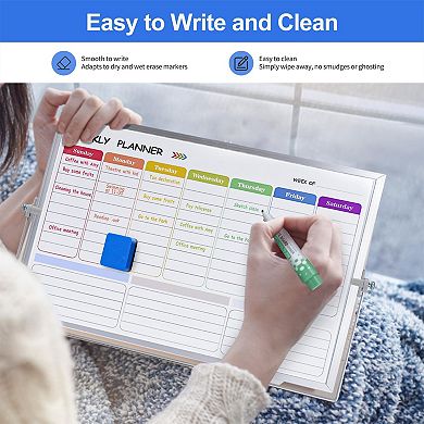 Magnetic Dry Erase Weekly Monthly Planner Desktop Whiteboard Stand 8 Markers