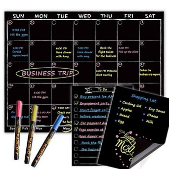 Magnetic Monthly Calendar Chalkboard Set with Neon Markers for Refrigerator